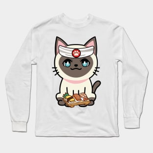 Funny siamese cat is a sushi chef Long Sleeve T-Shirt